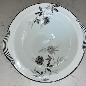 Noritake China Rosamor 5851 Serving Bowl Black Roses Silver Trim 1957-1975